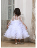 Beaded White Lace Tulle Ruffled Flower Girl Dress